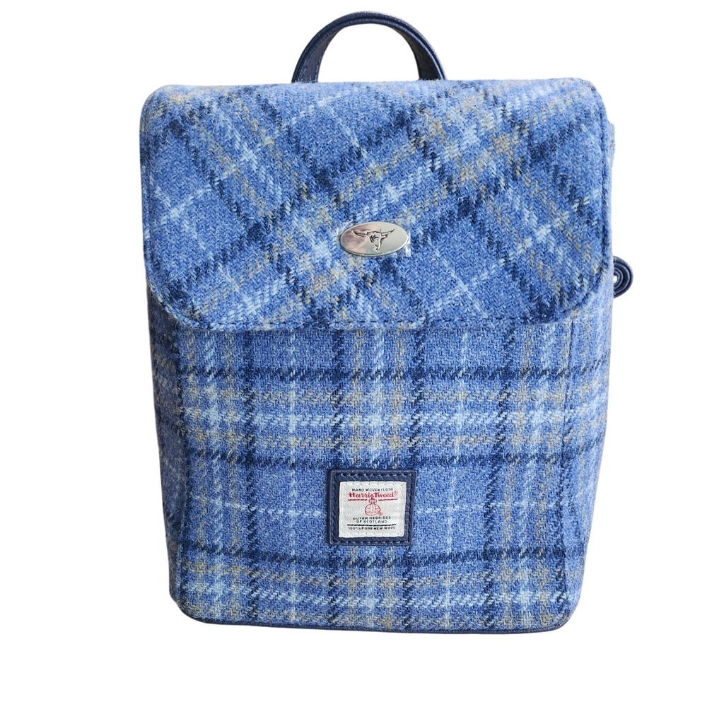 Harris Tweed Glen Appin Mini Backpack Small Blue Tartan Plaid Wool Tummel NEW